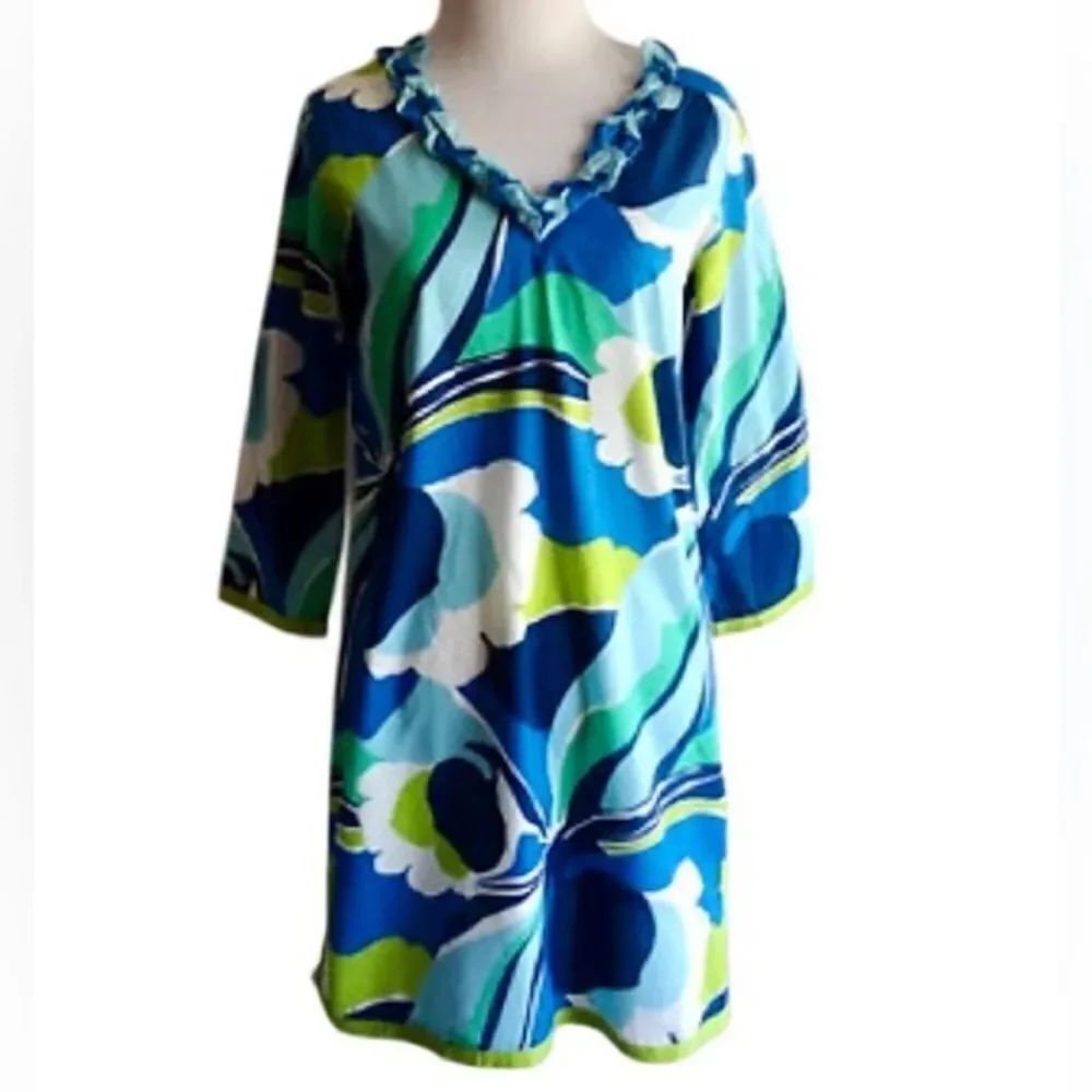 Boden Abstract Floral Shift Mini Dress in Blues/Greens Women’s 6
